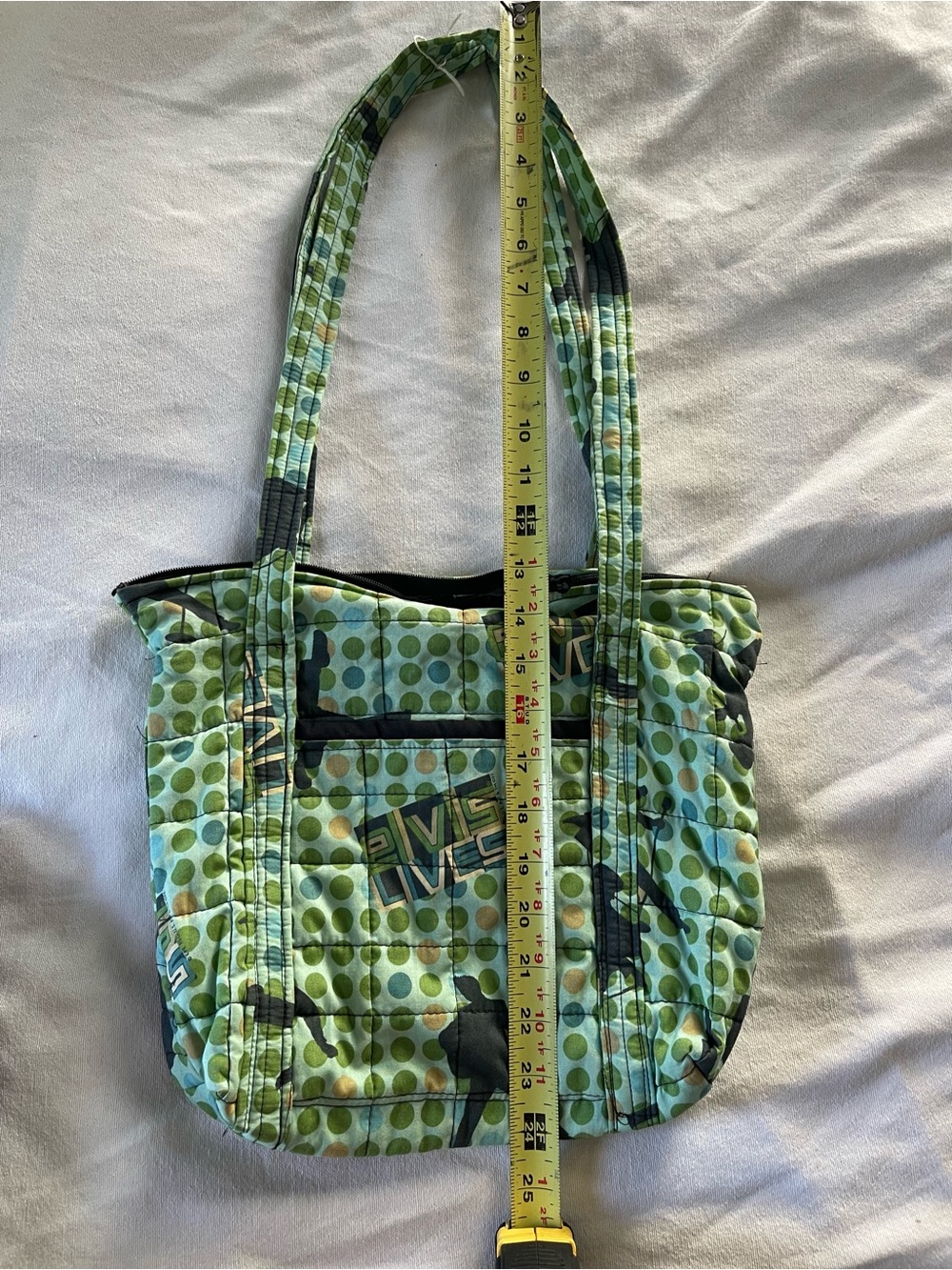 Elvis Green Polka Dot Quilted Tote Bag